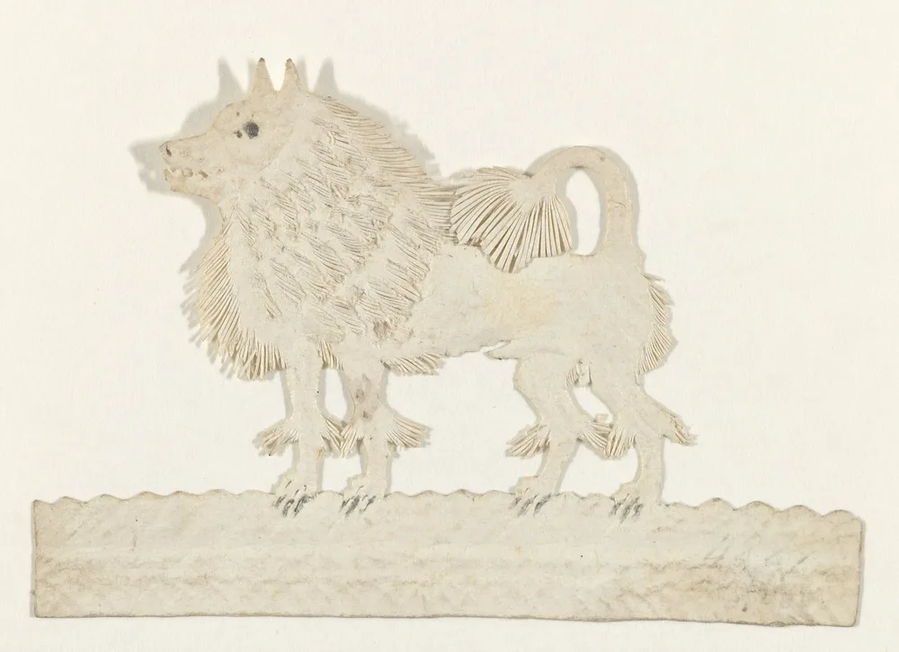 Late 18th-century Dutch cut-paper image of a crowned Keeshond